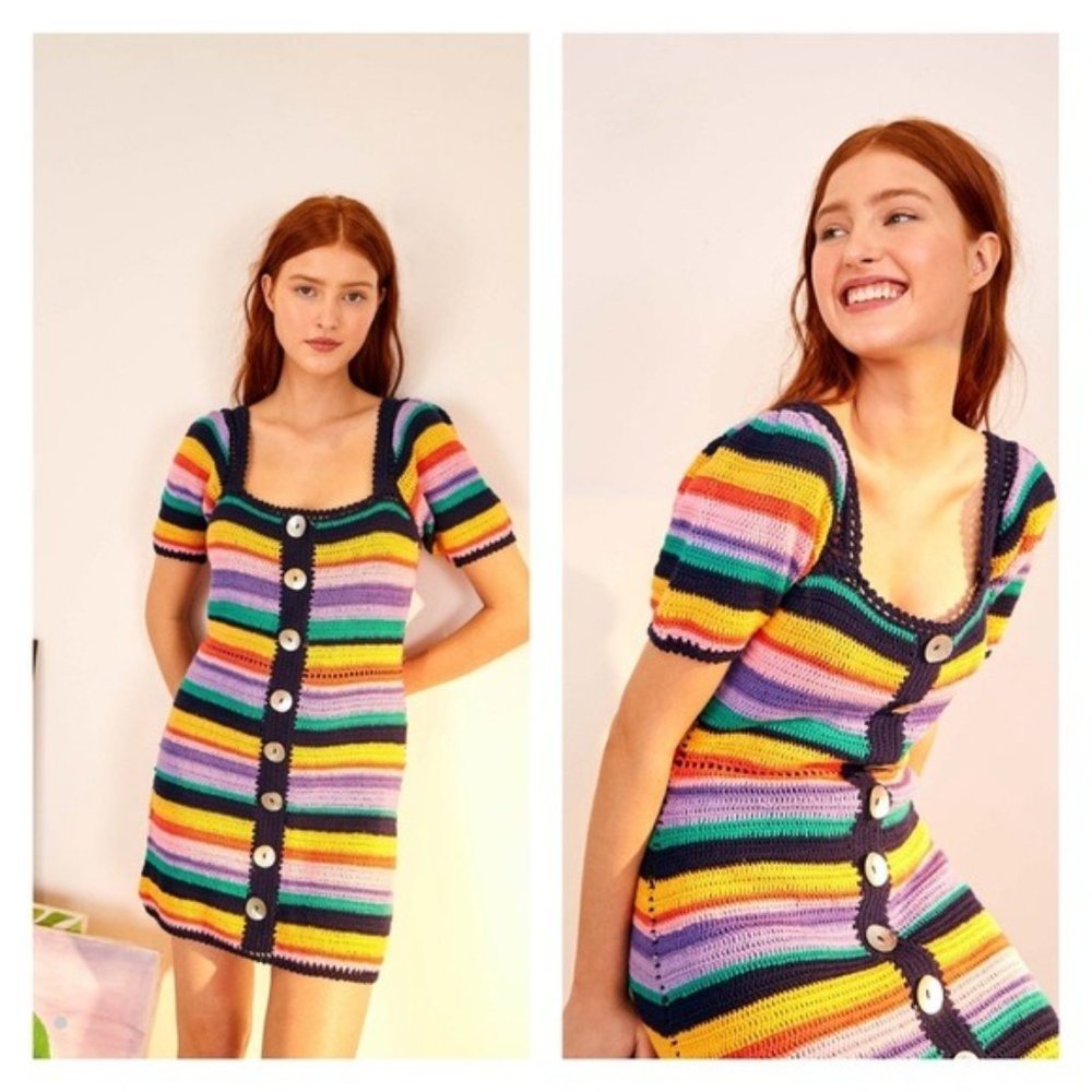 Rainbow Crochet Mini Dress